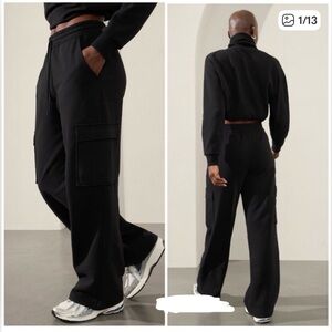 ATHLETA | Black Easy Fleece Straight Leg Cargo Pant